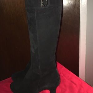 Women's Sculpted-Heel Suede Knee Boots